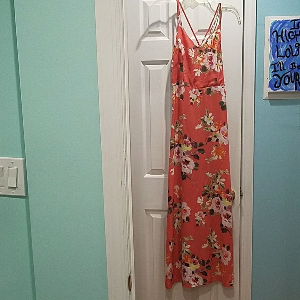 Peach Floral Long Dress